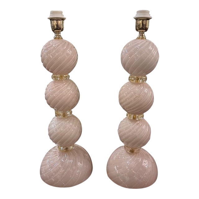 Pair of Modern Pink Murano Glass Lamps For Sale