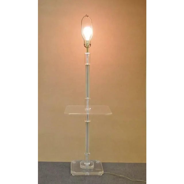 Vintage Mid Century Modern Clear Lucite Occasional Accent Floor Lamp Side Table. Item features a substantial lucite base...