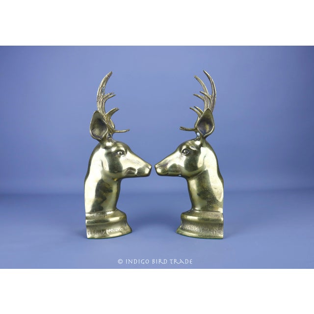 Vintage Solid Brass Deer Head Bookends - Set of 2 For Sale - Image 4 of 6