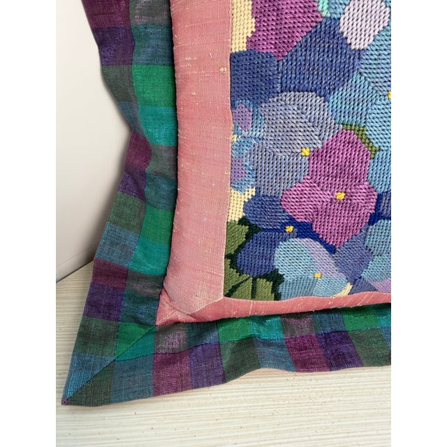 Traditional Needlepoint Hydrangea Pillow Cover Only Fits 12" Form Blue Purple Green Handmade For Sale - Image 3 of 7