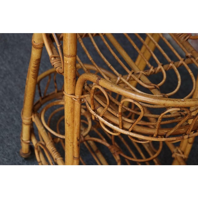 Vintage Italian Oval Bar Cart / Trolley on Caster Wheels in Bamboo and Rattan For Sale - Image 13 of 18