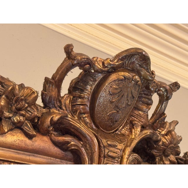 Monumental 19th Century French Louis Philippe Giltwood Arched Overmantel Mirror With Floral Crest For Sale In New Orleans - Image 6 of 7