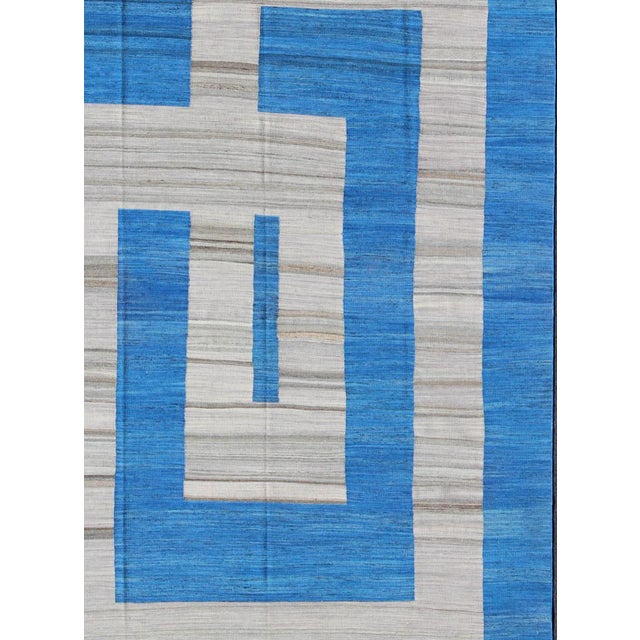 Modern Kilim Rug by Keivan Woven Arts, Cobalt Blue & Gray, 8'3" X 11" For Sale - Image 4 of 12