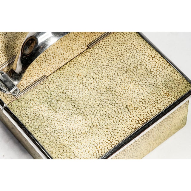 English Edwardian Antique Shagreen Leather Sterling Silver Cigar Box Tobacciana For Sale In New York - Image 6 of 16
