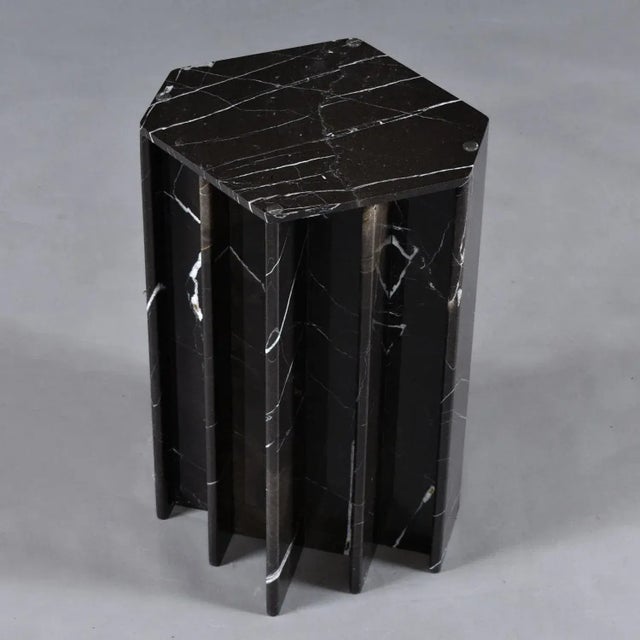Black Round Glass Dining Table With Black Marble Pedestal Base For Sale - Image 8 of 11