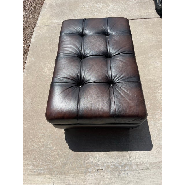 1990s Bernhardt Chesterfield Style Tufted Brown Leather Ottoman For Sale - Image 4 of 12