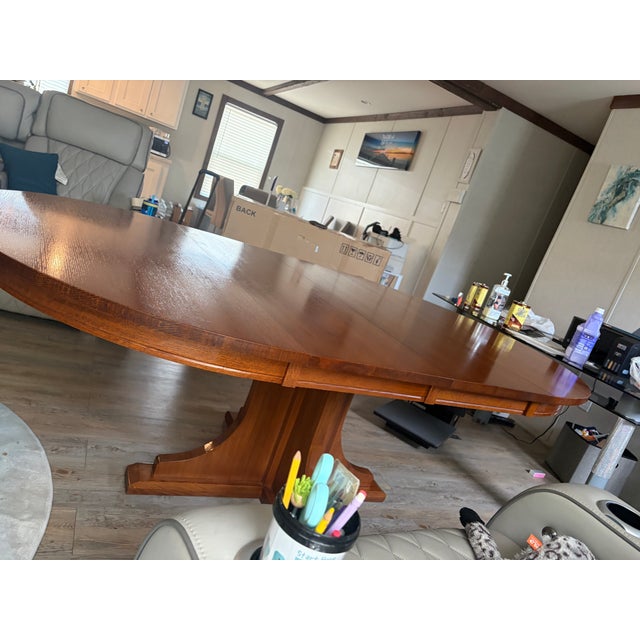 Arts & Crafts Round Oak Pedestal Dining Table For Sale - Image 3 of 7