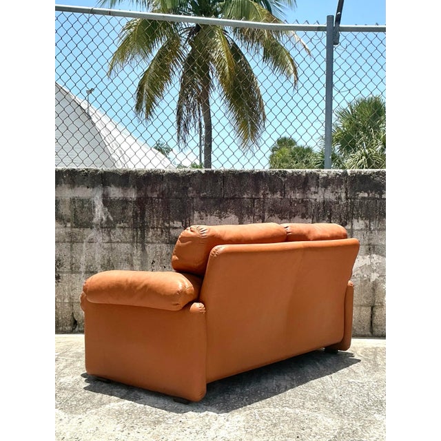 Mid-Century Modern Vintage Boho Tobia Scarpa for B&b Italian Leather “Coronado” Loveseat For Sale - Image 3 of 9