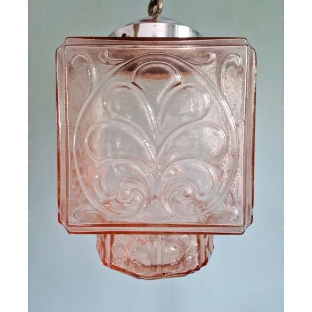 Art Deco Pale Pink Glass Pendant Light, 1930s For Sale - Image 11 of 14