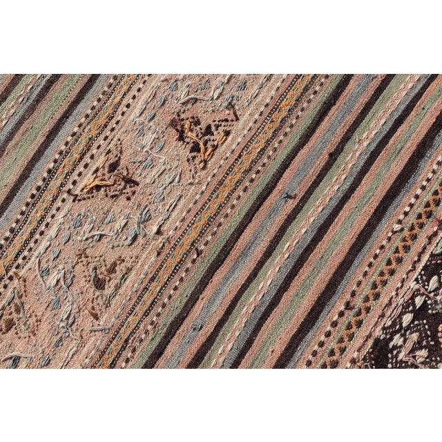 Mid 20th Century Colorful Vintage Turkish Embroidered Flatweave Runner Striped Geometric Design For Sale - Image 11 of 11