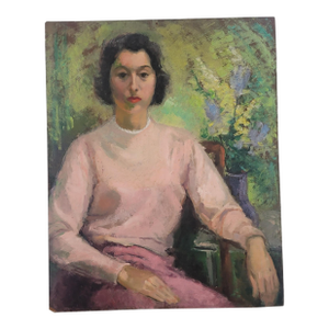 20th Century 'Modern Woman' Large Oil Portrait Painting Unknown Artist
