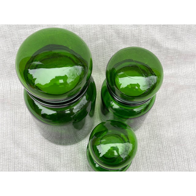 Vintage Apothecary Jar Set Green Glass Belgium For Sale - Image 9 of 13