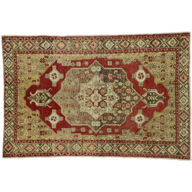Mid 20th Century Vintage Turkish Oushak Rug 04'00 X 06'00 For Sale - Image 9 of 10