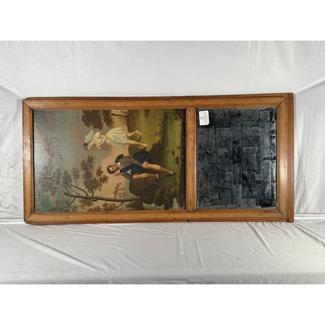 French C1830 French Louis Philippe Trumeau Mirror With Kilted Man & Feerique by Stream For Sale - Image 3 of 4