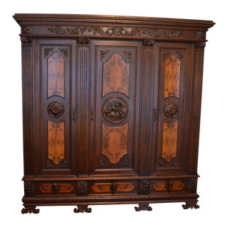 19th Century Hand Carved Armoire For Sale