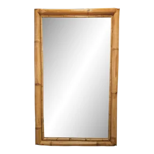 Large Mid-Century Rectangular Mirror With Double Bamboo Frame