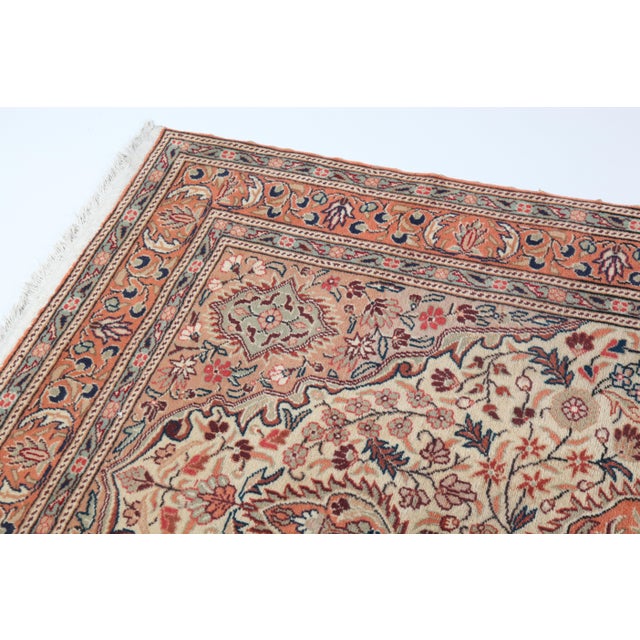 Cream Vintage Turkish Hand Knotted Area Rug With Central Floral Medallion -4' X 6' For Sale - Image 8 of 10