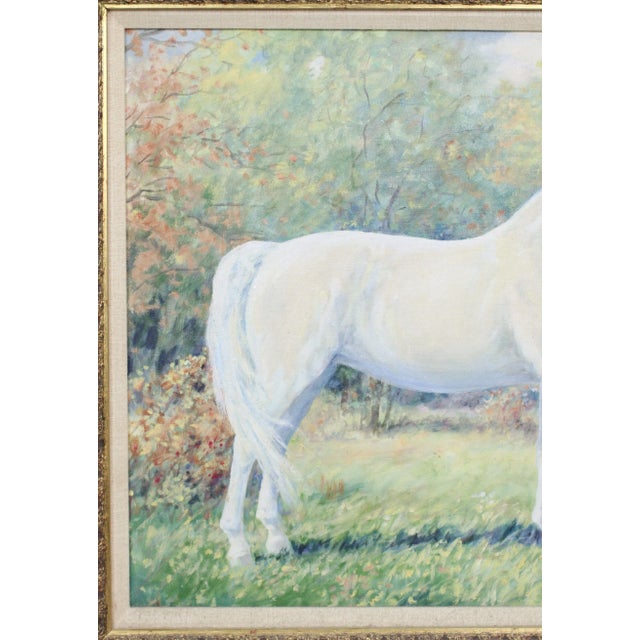 Impressionist Vintage 1954 Impressionist Painting Portrait of White Horse Signed g.v. Conradt For Sale - Image 3 of 8
