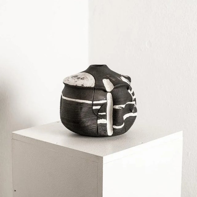 Black Ceramic Vessel with White Glaze For Sale - Image 6 of 9