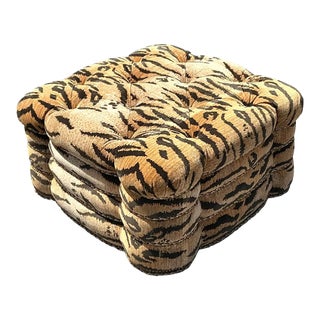 Vintage Boho Tufted Tiger Ottoman For Sale