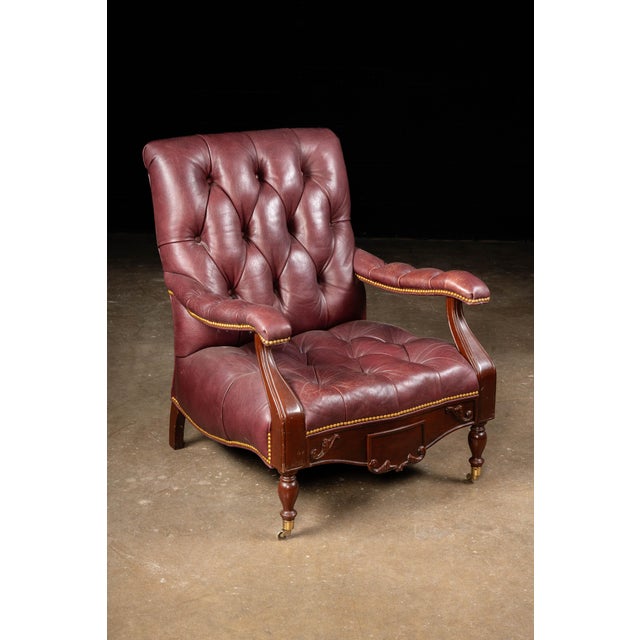Hancock & Moore Vintage Humidor Armchair and Rolling Ottoman Set in Burgundy For Sale - Image 4 of 17