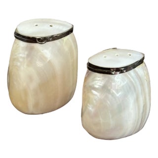 Vintage Handcrafted Mother of Pearl Salt & Pepper Shaker -- A Set For Sale