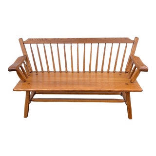 Vintage Hunt Country Furniture Traditional Oak 3 Seat Spindle Bench For Sale