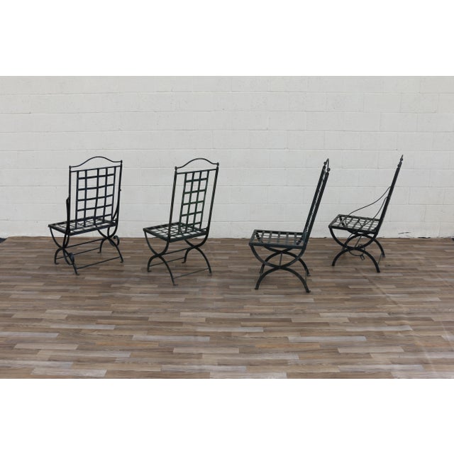 Vintage Set of 4 Hervé Baume French Wrought Iron Folding Patio Chairs, 1970s For Sale - Image 9 of 18