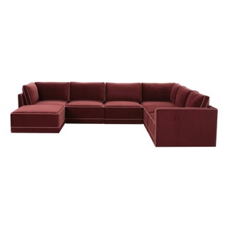 Willow Berry Red with Mauve Piping Modular 7-Piece Performance Velvet Large Chaise Sectional For Sale
