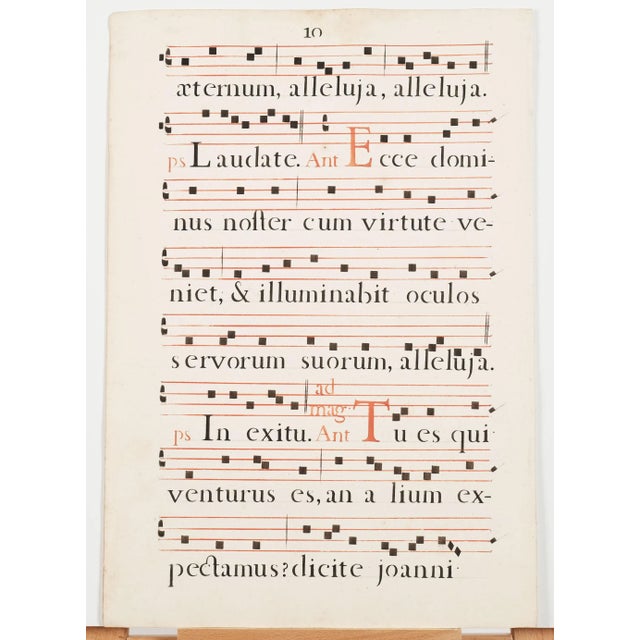 Very Good + Condition 17th Century Latin Antiphonal Music Vellum(?) Manuscript 18" × 12" Double sided Pages Pages 9 & 10...