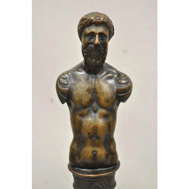 Metal Antique French Renaissance Large Figural Bronze Man & Woman Bust Andirons - Pair For Sale - Image 7 of 10
