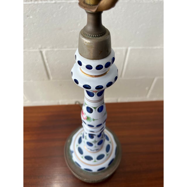 Rococo Bohemian Blue Glass Table Lamp With White Overlay, Early 20th Century For Sale - Image 3 of 5
