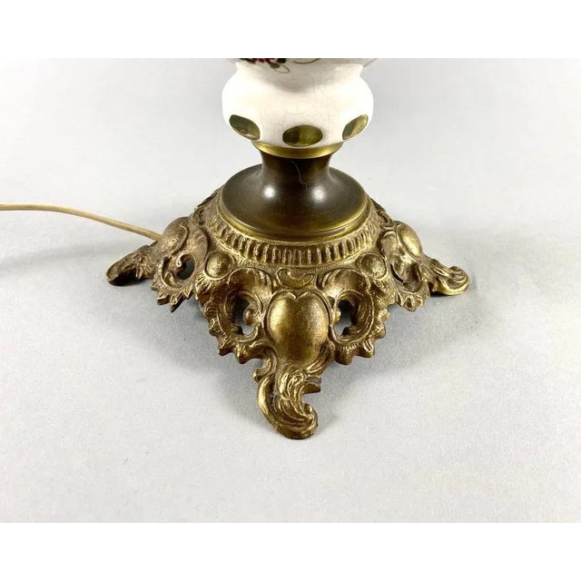 Goldenrod Large Vintage Art Glass Table Lamp in Brass & Ceramic with Shade For Sale - Image 8 of 11