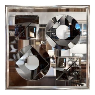1970s Mid-Century Hal Bienenfeld Mirror Sculpture With Square and Circle Design For Sale