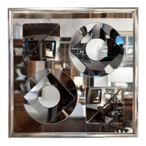 1970s Mid-Century Hal Bienenfeld Mirror Sculpture With Square and Circle Design