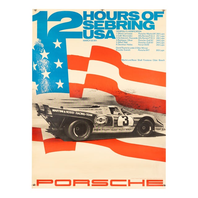 12 Hours of Sebring USA Porsche Porsche Poster by Atelier Strenger, 1971 For Sale