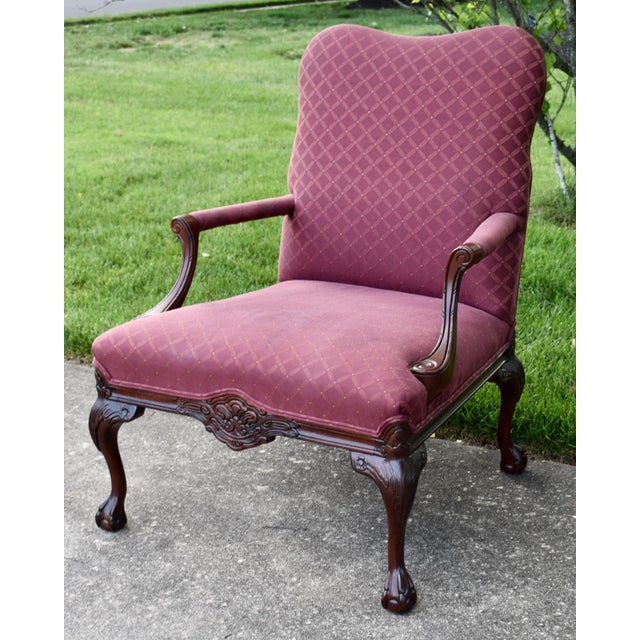 Chippendale Vtg. Centruy Chippendale Style Mahogany Library Arm Chair W/Claw Foot For Sale - Image 3 of 12