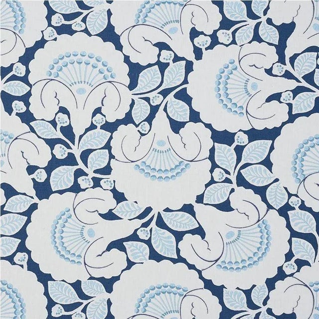 Sample - Schumacher Jackie Applique Embroidery Fabric in Blue For Sale