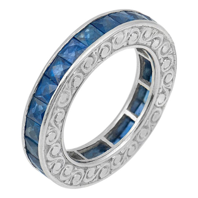1930s Art Deco 5.50 Carat Total Weight Sapphire Platinum Eternity Band, Size 5.5 For Sale