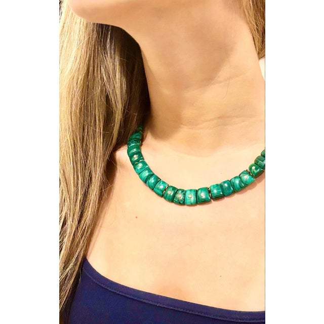 Modern Mini Cleopatra Malachite Collar Necklace With Diamonds & 14k Gold For Sale - Image 3 of 9
