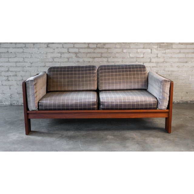 Vintage Tobia Scarpa 'Bastiano' for Knoll attributed loveseat sofa, circa 1970s. Beautiful walnut frame showing nice wood...