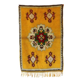 Small Vintage Yellow Moroccan Rug 3x5 Ft For Sale