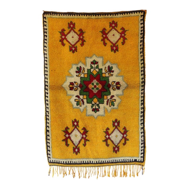 Small Vintage Yellow Moroccan Rug 3x5 Ft For Sale