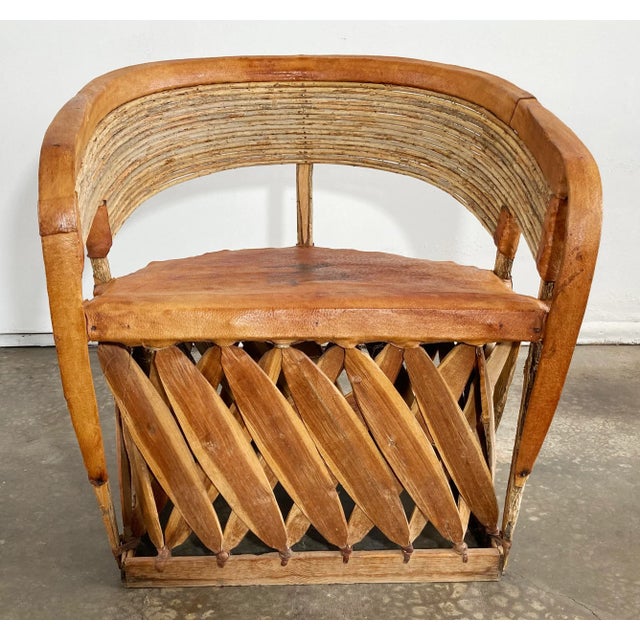 Mexican Vintage Mexican Cedar Wood and Leather Equipale Lounge Chair For Sale - Image 3 of 12