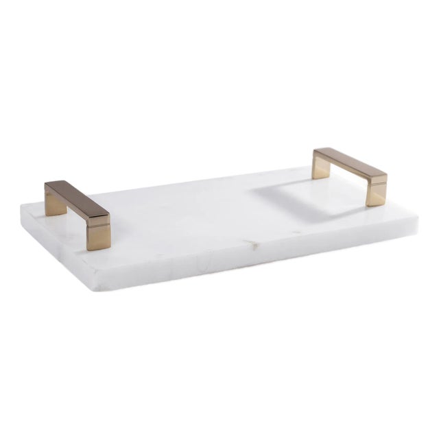 13" Long Marble Tray with Gold Handles For Sale