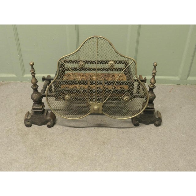 Antique Fire Grate on Andirons with Brass Guard, 1800s For Sale - Image 4 of 9