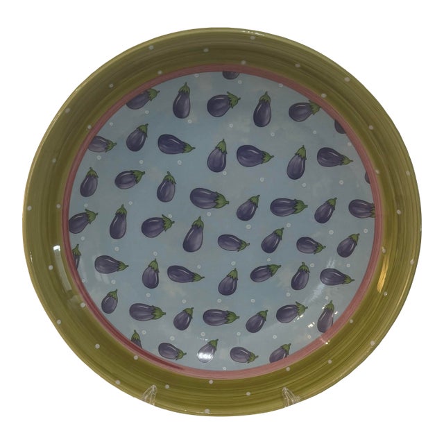 1990s Large Bois D’Arc Eggplant Serving Bowl by Heather Outlaw Kurpis for Essex Collection Portugal 14.5” For Sale