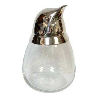 Large Italian Modern Sterling Silver & Crystal Penguin Ice Bucket, 16" High For Sale