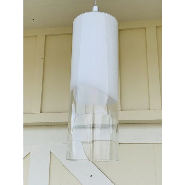 White Murano Style Cylinder Pendant Light For Sale - Image 8 of 13