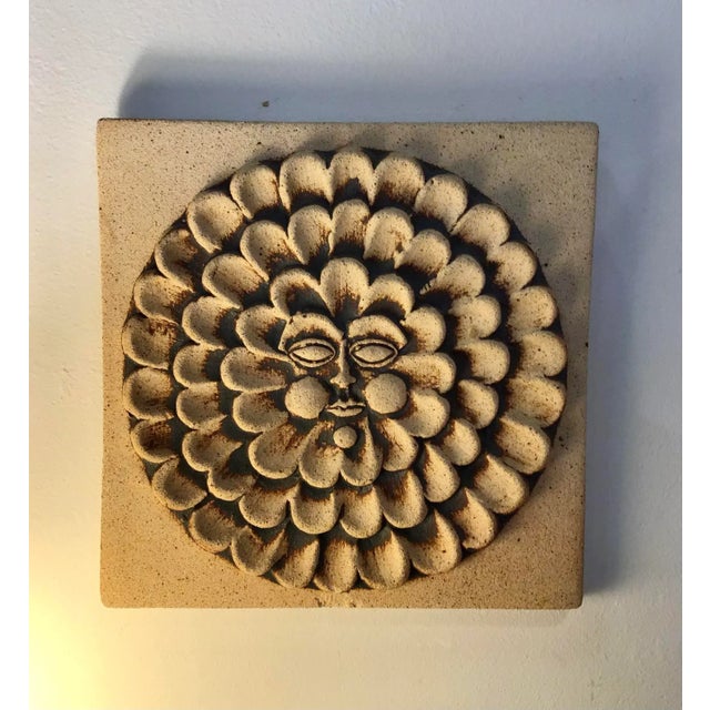 Vintage 1970s Studio Pottery Sun Tile SIGNED by John WENZEL This beautiful sun tile has deep definition and was handmade...